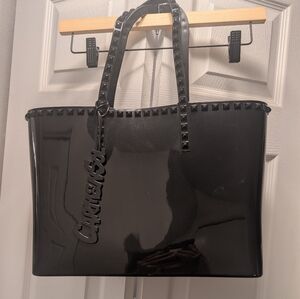 Charming Carmen Sol Glossy Black Tote Bag. Made in Italy.